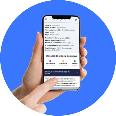 Celular acessando o relatório da Petgenoma